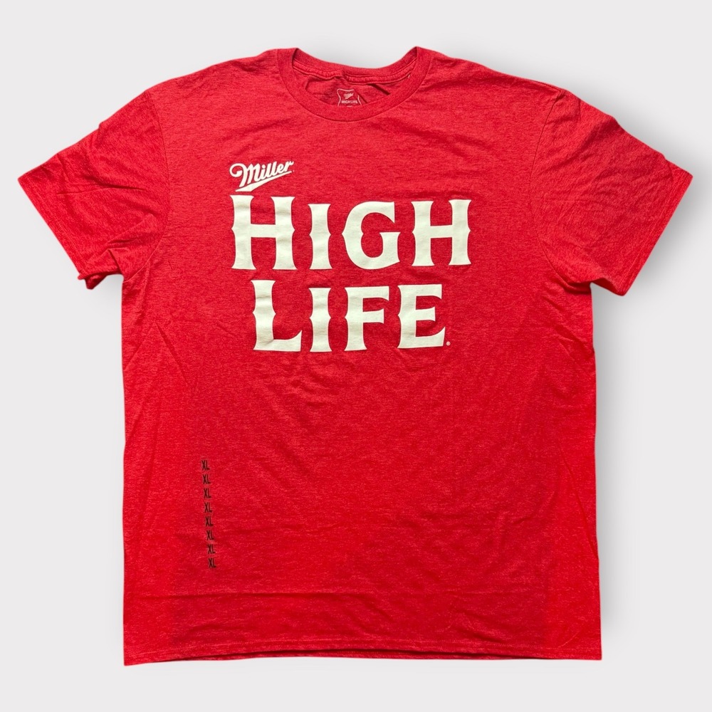 Miller High Life Beer Graphic T-Shirt Mens XL Red Heather Short Sleeve Promo Tee